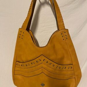 Nanette Lepore Mustard Yellow Vegan Leather Expandable Tote Hobo Bag